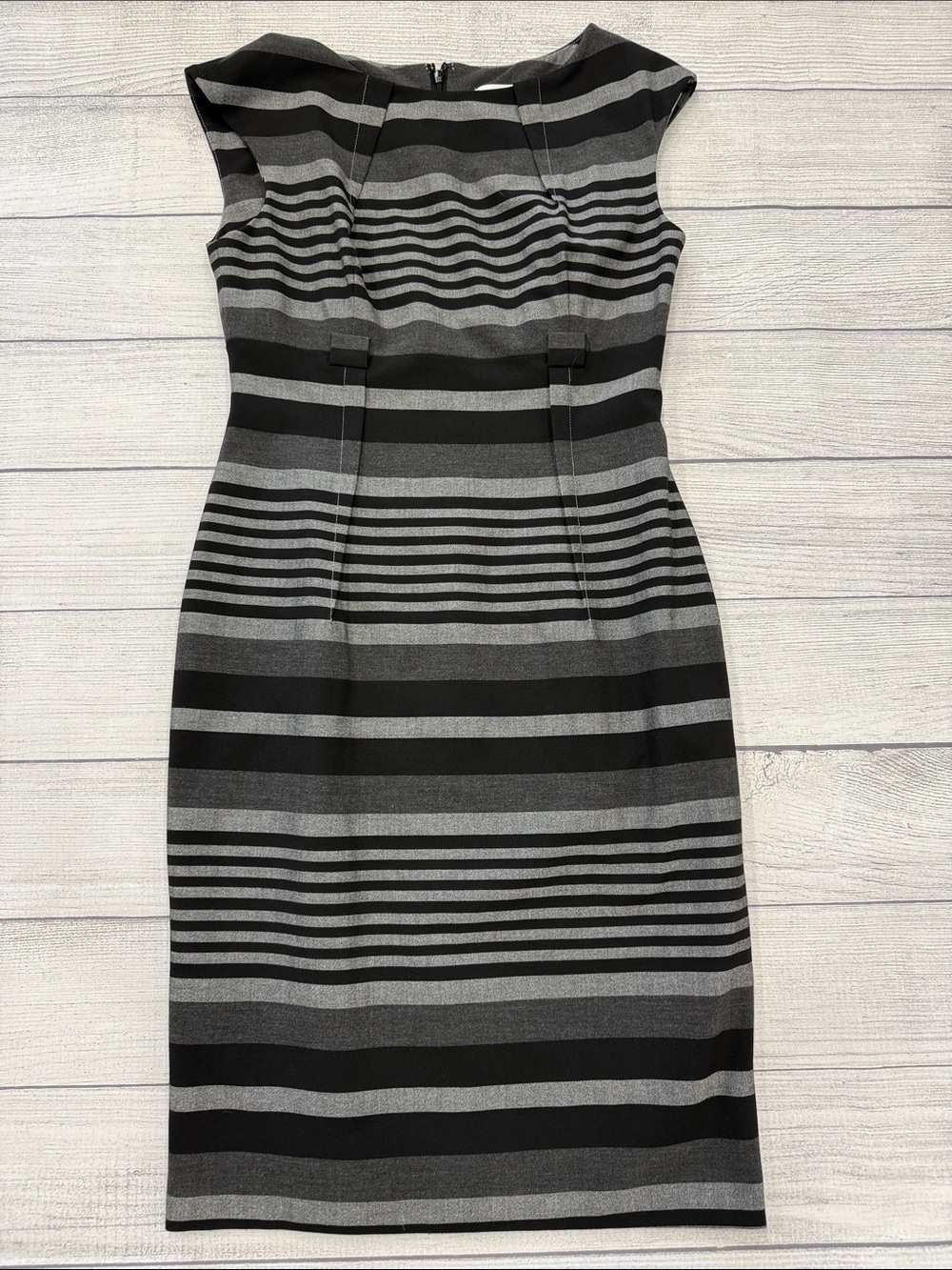 Calvin Klein Gray Black Striped Sheath Dress Size 4 Career Office Midi